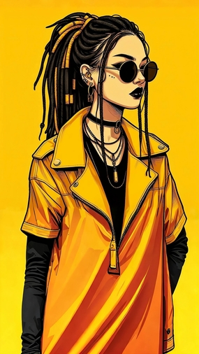 朋克风脏脏辫女孩插画作品设计图片